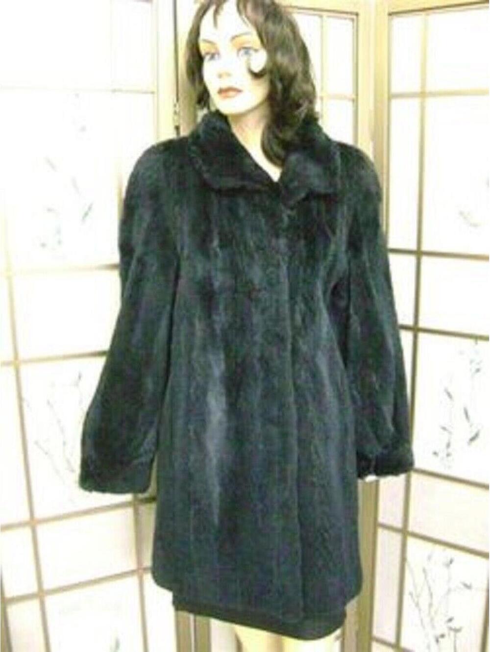 EXCELLENT BLUE SHEARED RACCOON FUR COAT WOMEN SIZE 4-6
